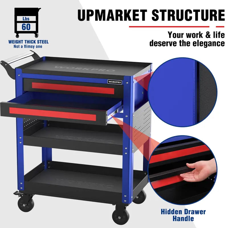 WORKPRO 28-Inch Rolling Tool Cart – Dual-Drawer Industrial Storage with Locking Wheels