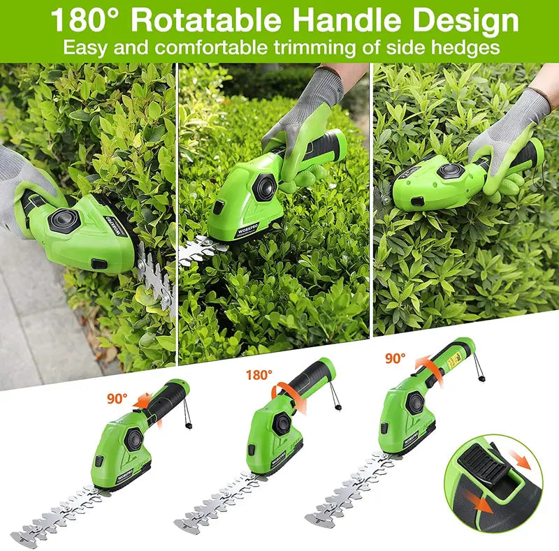 WORKPRO 7.2V Dual-Function Cordless Trimmer – Handheld Hedge Shear and Grass Trimmer in One