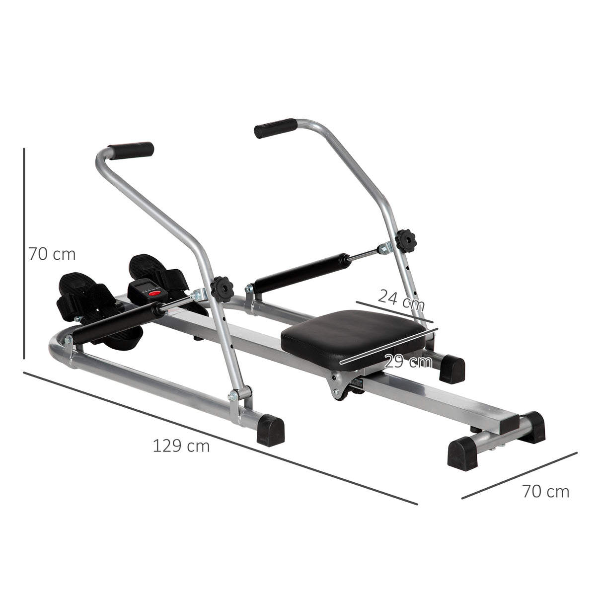 HOMCOM Klappbarer Heimruderer - 3 Widerstandsstufen, Multifunktions-LCD-Display - Stahl, ABS Schwarz Grau