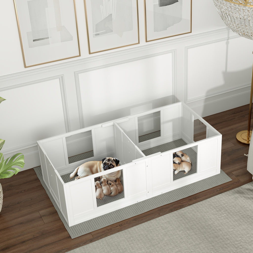 PawHut Welpenbox für Hunde, mit  klaren Paneelen, 2-Raum-Design, für kleine Hunde