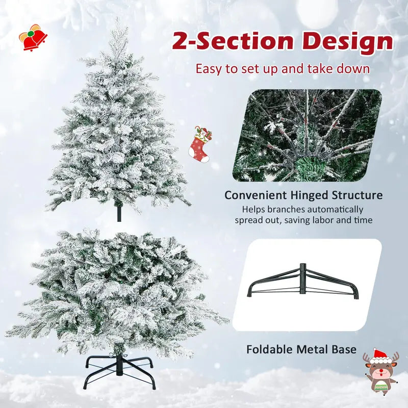 Snow-Flocked Pre-Lit Christmas Tree – Hinged PE/PVC Blend Branches