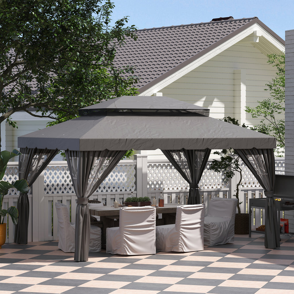 Outsunny Pavillon-Seitenwände, 4 Seitenwand-Paneele für Gartenpavillon, mit Reißverschluss, 3 x 4 m Pavillon, Dunkelgrau