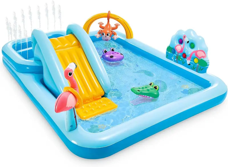 Intex Jungle Adventure Inflatable Play Center – 96″ x 78″ x 28″ Kiddie Splash Pool with Water Slide for Toddlers & Backyard Fun