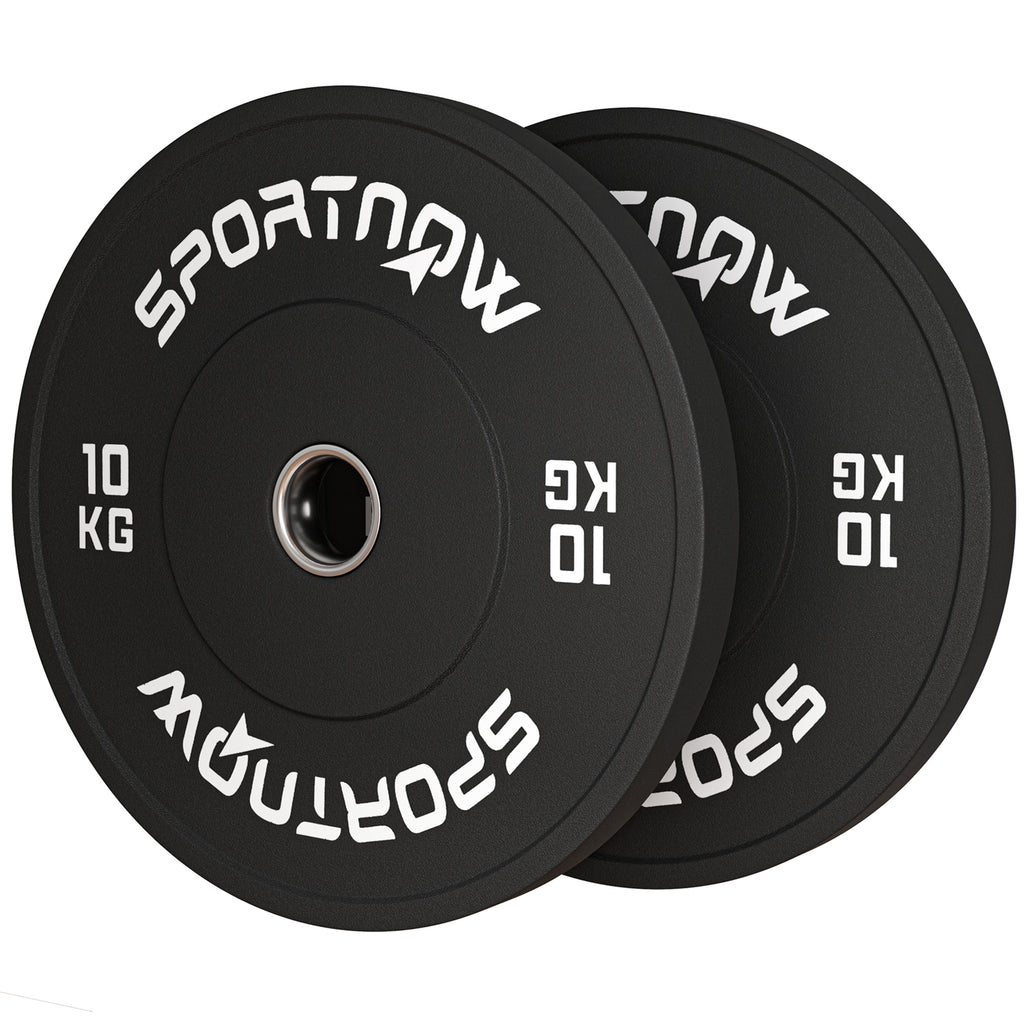 SPORTNOW Hantelscheiben-Set, 2 x 10 kg, olympischer Standard, Gummi, geräuscharm, Schwarz