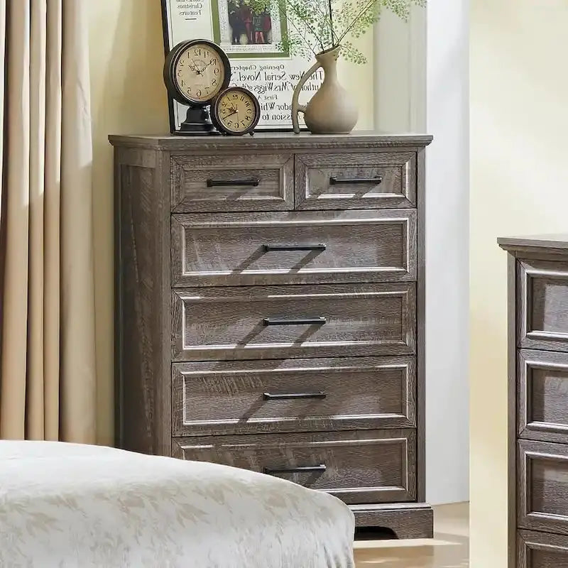 Rustic Farmhouse 6-Drawer Dresser – Solid Wood Chest of Drawers with Vintage Charm