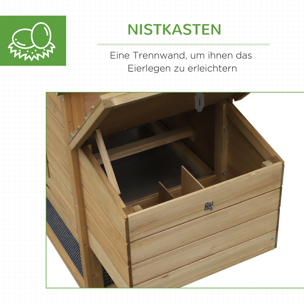 PawHut Zwerghühnerstall Zwerghühnerhaus mit Nistkasten Zwerghühnervoliere Auslauf Geflügelstall mit Rampe Tannenholz Natur 150,5 x 54 x 87 cm