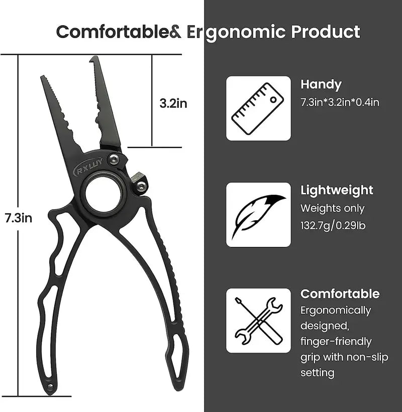 RXLUY Titanium Saltwater Fishing Pliers Kit – Tungsten Cutters, Hook Remover & Knot Tying Tool with Lanyard