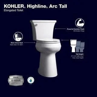 KOHLER Highline Arc Extra Tall Elongated Toilet 1.28 GPF White with Seat