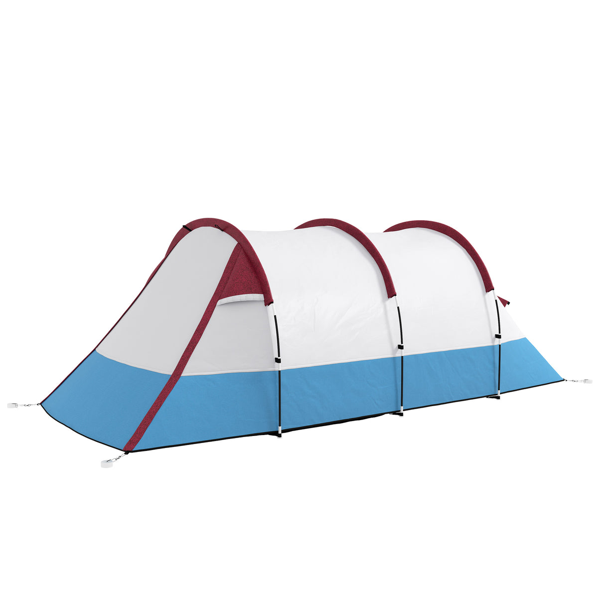 Outsunny Campingzelt, für 3 Personen, Laternenhaken, drei Eingänge, wasserdicht, Rot