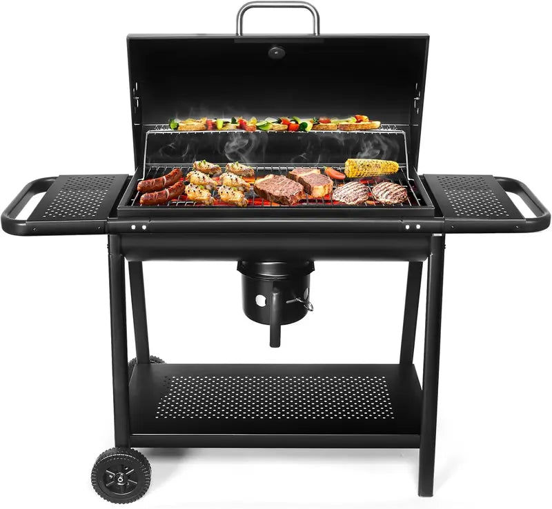 Realcook Barrel-Style Charcoal Grill with Integrated Offset Smoker