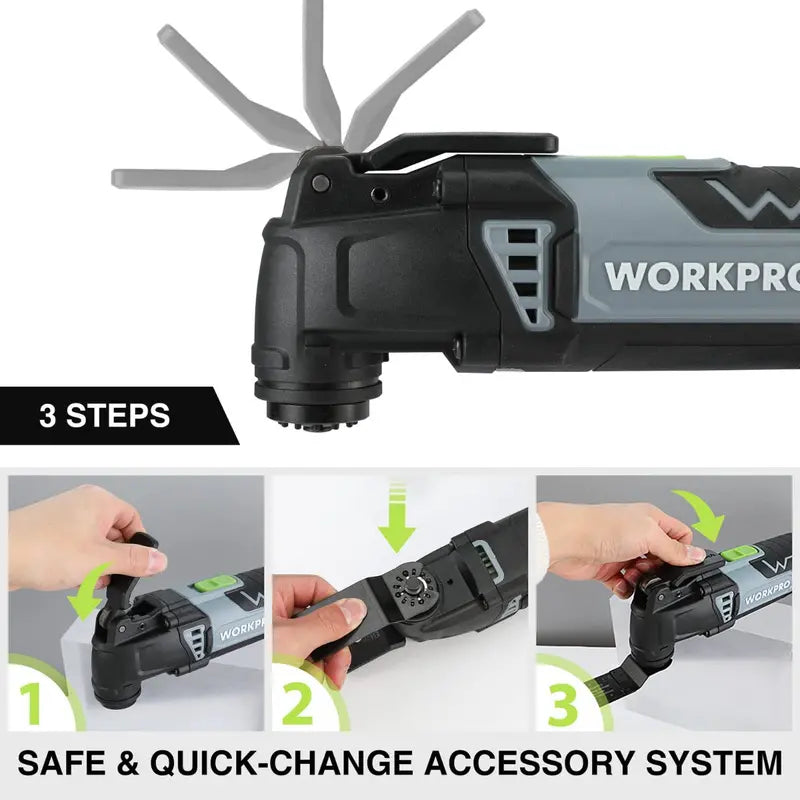 WORKPRO 3-Amp Oscillating Multi-Tool – Quick-Lock Design, 7 Speeds, 3° Oscillation, 17 Accessories + Carry Bag