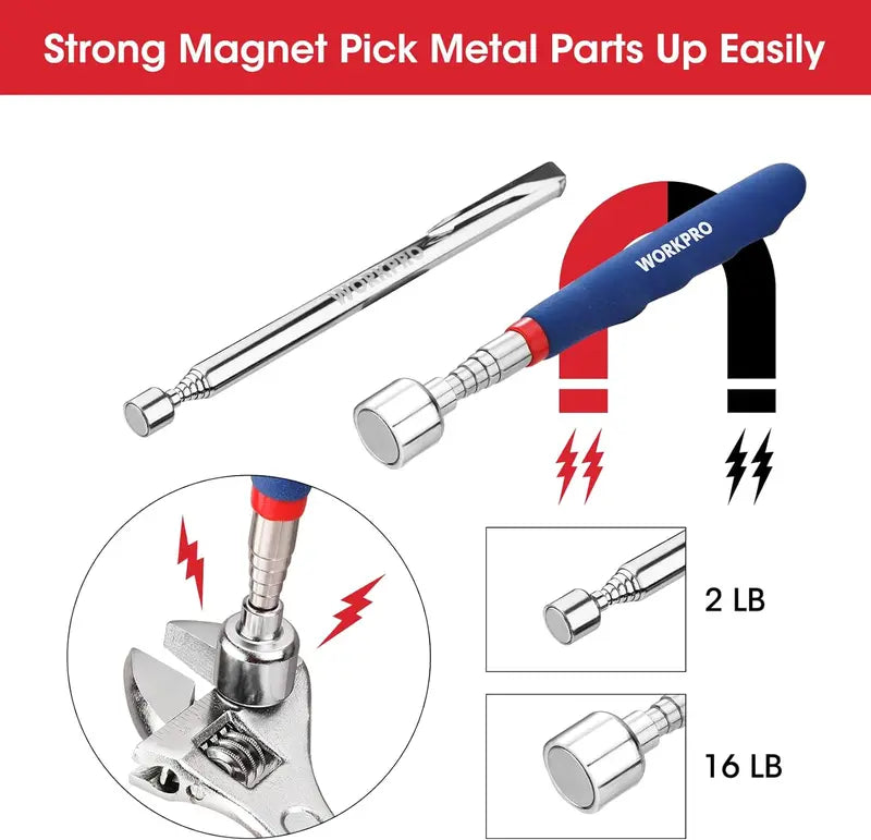 WORKPRO 4-Piece Telescoping Auto Repair Kit – Magnetic Pickup Tools & Inspection Mirror