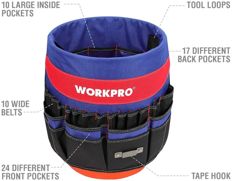 WORKPRO Bucket Organizer – 51-Pocket Tool Storage System (Tools Not Included)