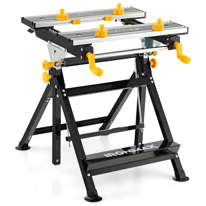 Versatile Folding Workbench with Tilting Surface – 7-Height Settings & Sliding Clamps