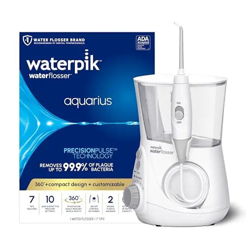 Waterpik Aquarius Water Flosser WP-660, Professional 10-Setting Electric with 7 Tips, ADA-Accepted, White