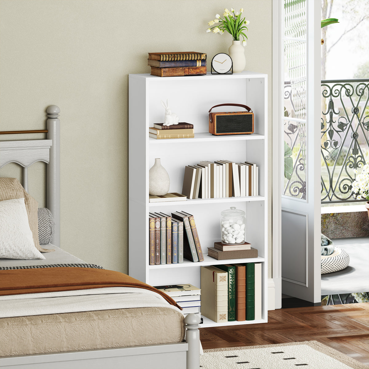 HOMCOM Bücherregal mit 4 Regalen und 2 Flexiblen Regalen, aus Holz, 60x24x115,5 cm, Weiß