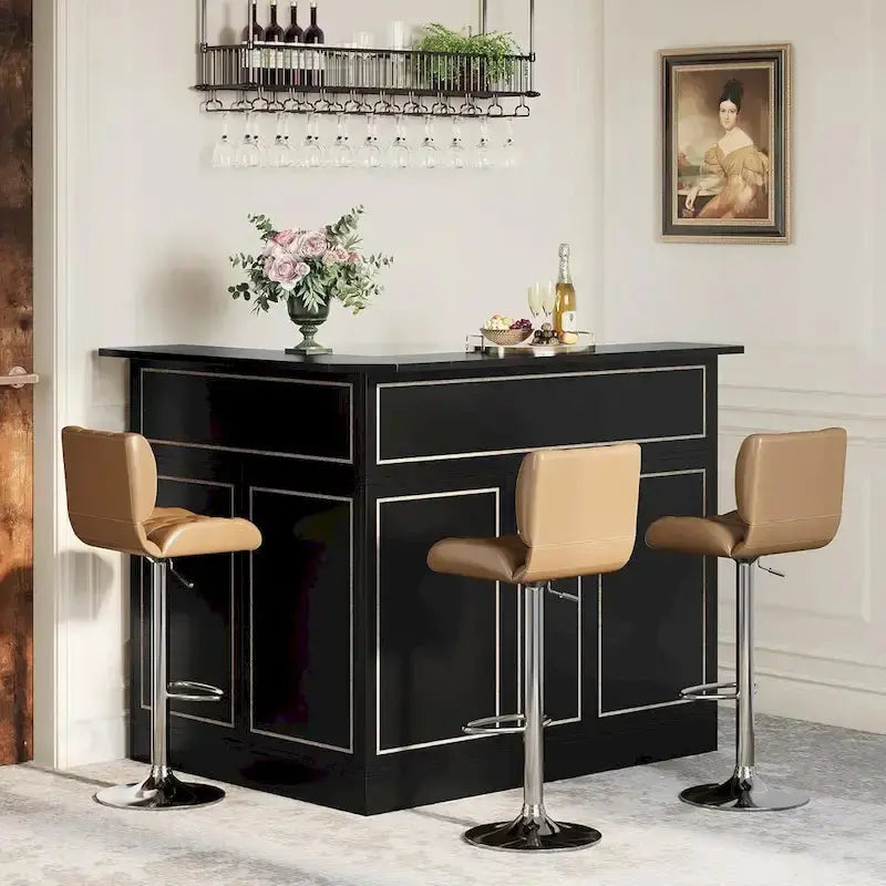 L-Shaped Bar Cabinet with Stemware Racks – Stylish Home Pub Storage Solution