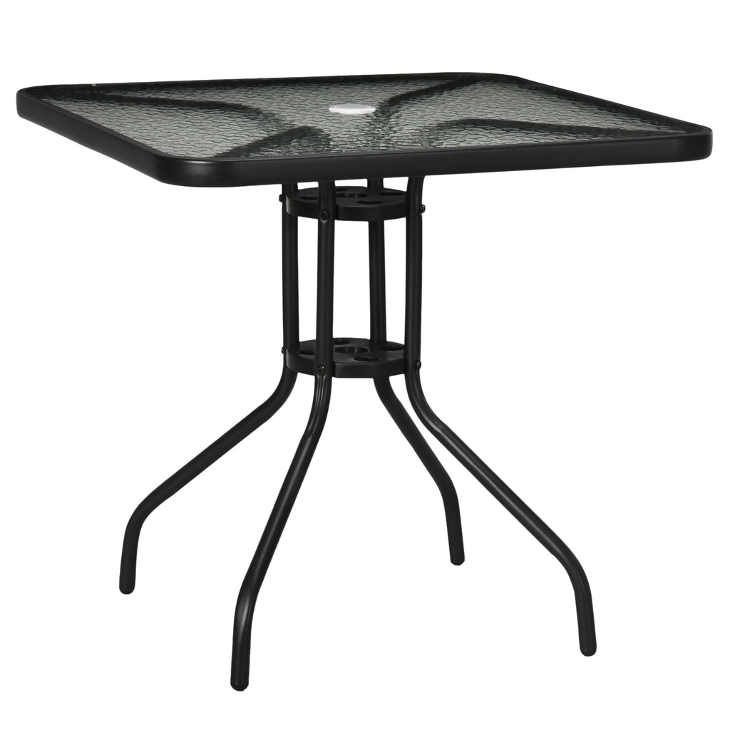 Outsunny Gartentisch Abnehmbar Metall 76x76 cm Wetterfest Balkontisch mit Schirmloch, rutschfest Schwarz