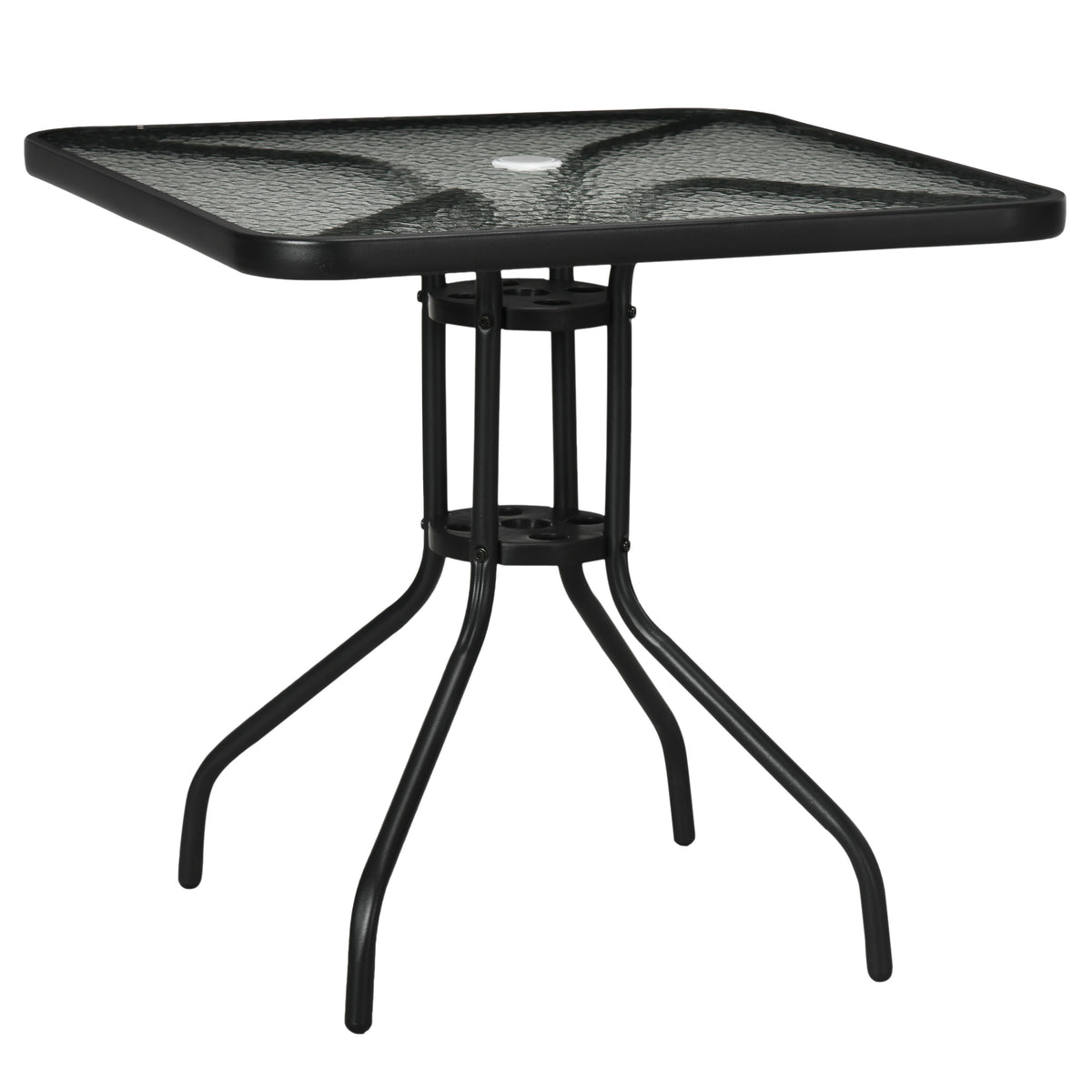 Outsunny Gartentisch Abnehmbar Metall 76x76 cm Wetterfest Balkontisch mit Schirmloch, rutschfest Schwarz