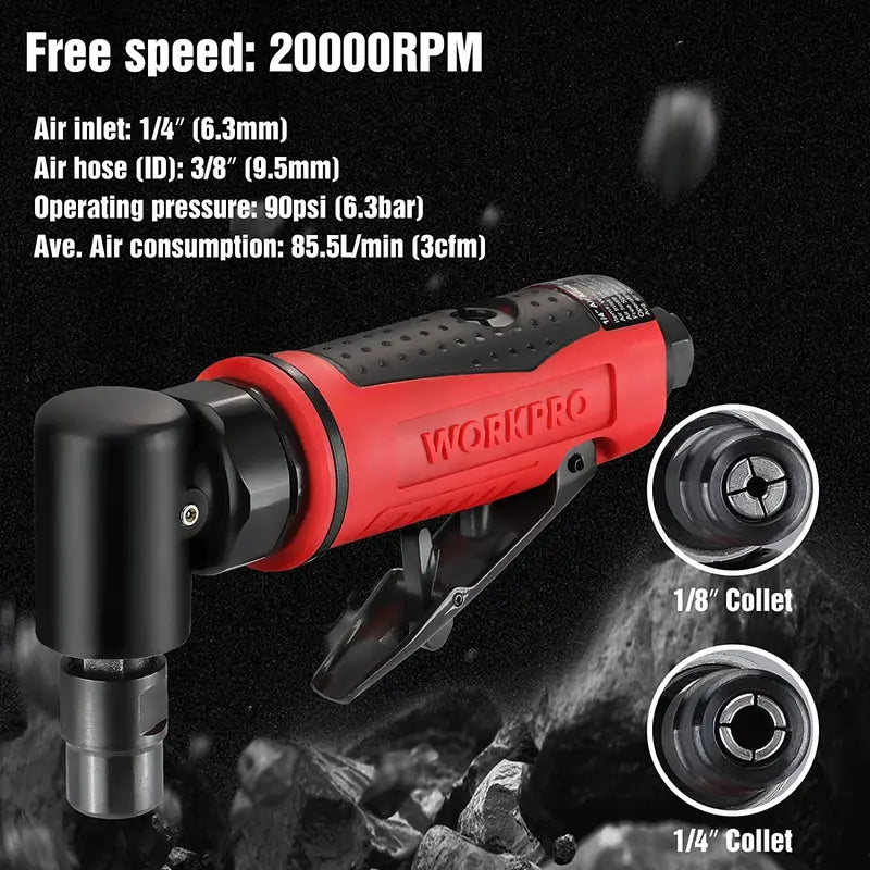 WORKPRO Pneumatic Air Angle Die Grinder – 1/4-Inch Right-Angle Grinding Tool Kit