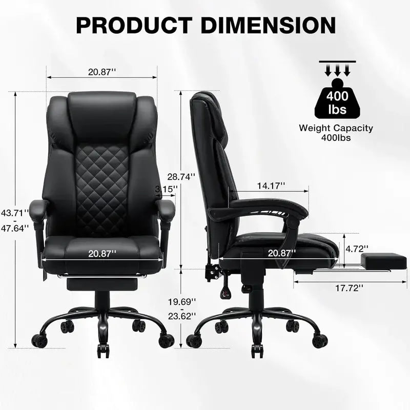 Reclining High-Back Office Chair – Built-In Heating and Full-Body Massage Functionality