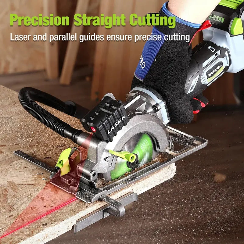 WORKPRO 4.5-Inch 20V Compact Cordless Circular Saw – Includes 4.0Ah Battery, Fast Charger & 3 Blades