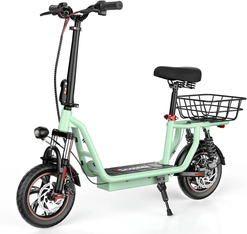 iScooter Foldable Electric Scooter with Seat – 37-Mile Range, Triple-Speed Modes (28/19/15.6 mph), Dual Suspension & Front Basket