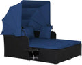 RELAX4LIFE Outdoor Wicker Daybed — Patio Sunbed with Removable Canopy & Four Cushion Pillows