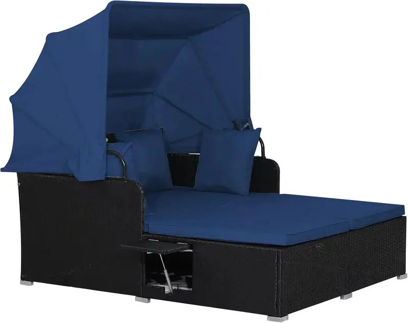 RELAX4LIFE Outdoor Wicker Daybed — Patio Sunbed with Removable Canopy & Four Cushion Pillows
