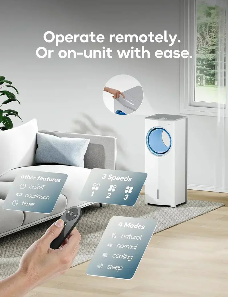 Windowless Evaporative Air Cooler – 26.3-Inch Portable Room Cooler for No-Window Spaces