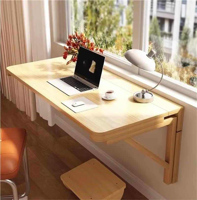 Wall-Mounted Solid Wood Folding Table (120 × 60 cm): Hidden, Space-Saving Surface for Kitchens, Studios, and Home Offices