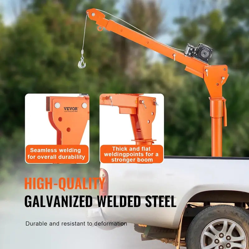VEVOR 1100 lbs Electric Truck Crane, 360° Swivel, Adjustable Boom, Heavy-Duty Steel, Ideal for Construction & Factory