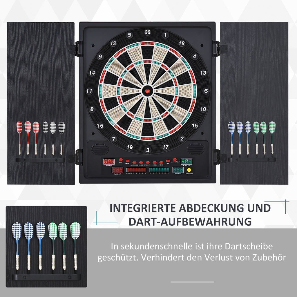 HOMCOM Elektronische Dart-set mit Tür Dartboard Dartscheibe mit automatischer Wertung Soundeffekte 12 Darts 27 Spiele und 202 Trefferoptionen für 8 Spieler 57 x 51 x 6,5 cm