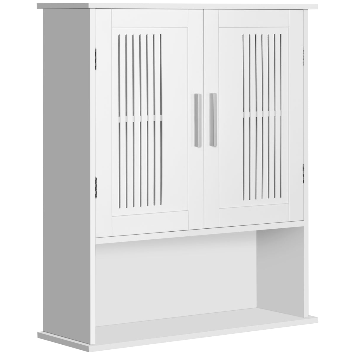 kleankin Wandhängeschrank, Badezimmerschrank mit verstellbarem Regal, Doppeltür und offenes Regal, 60 x 20 x 70 cm, Weiß