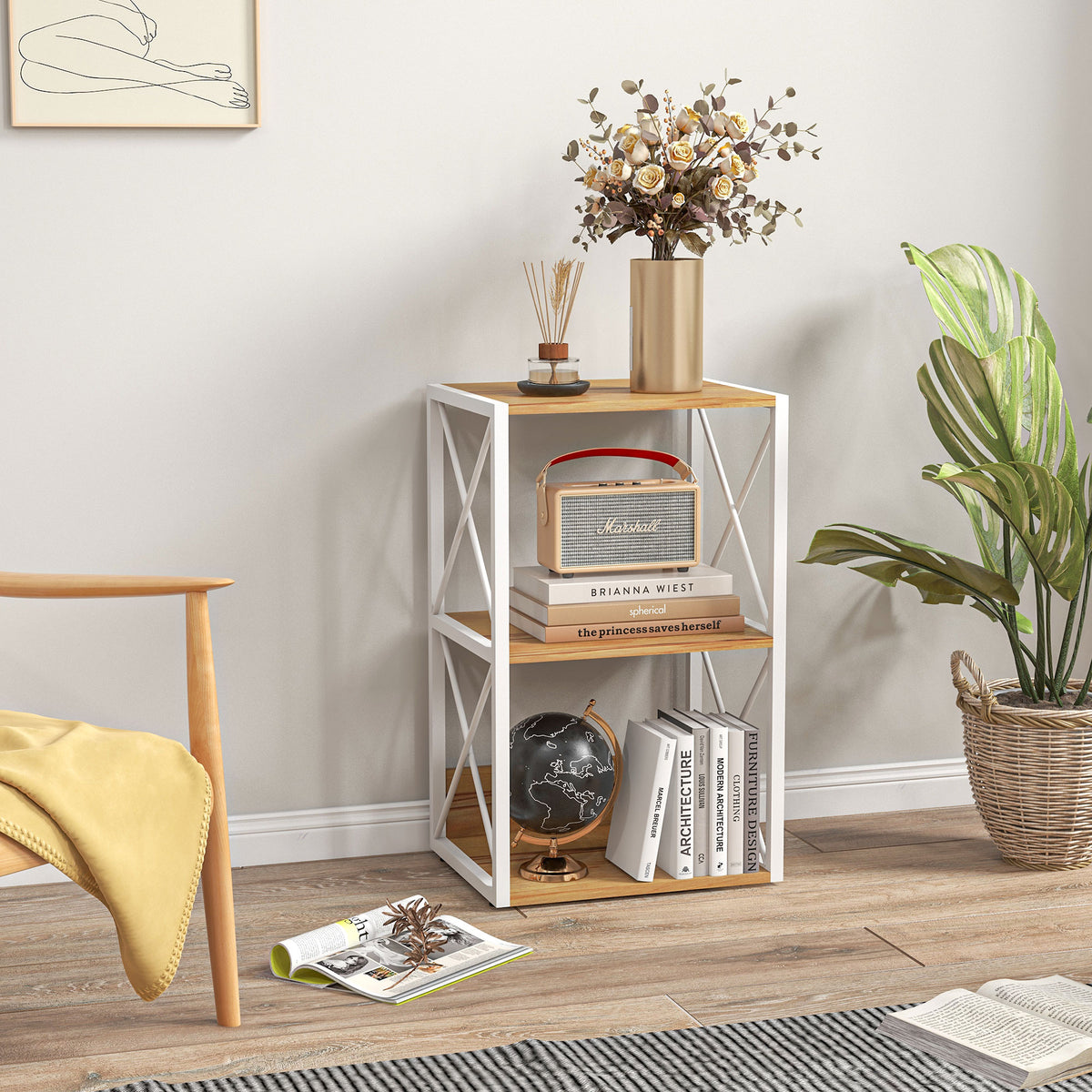 HOMCOM Regal für Wohnzimmer, Küche, Badezimmer 3 Regale platzsparend Holz 40x35x72,5 cm