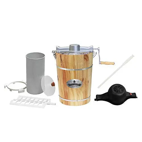 Vintage-Style 6-Quart Electric Ice Cream Maker with Wooden Bucket Design