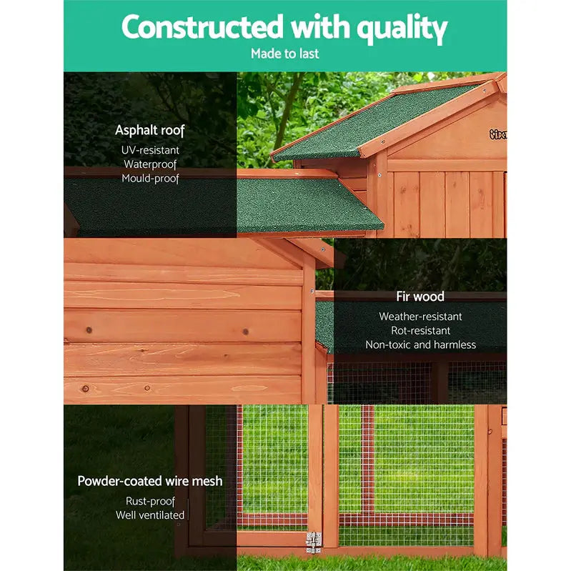 Large Eco-Friendly Wooden Pet Hutch – Waterproof i.Pet Outdoor Animal Housing