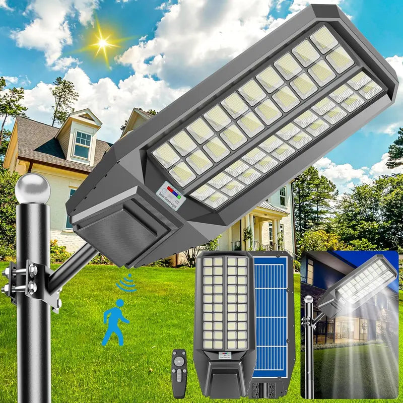SolarBright 8000W Solar Street Light 2-Pack, 600000 Lumens, Dusk-to-Dawn, Waterproof, Energy-Efficient, 3-Year Warranty