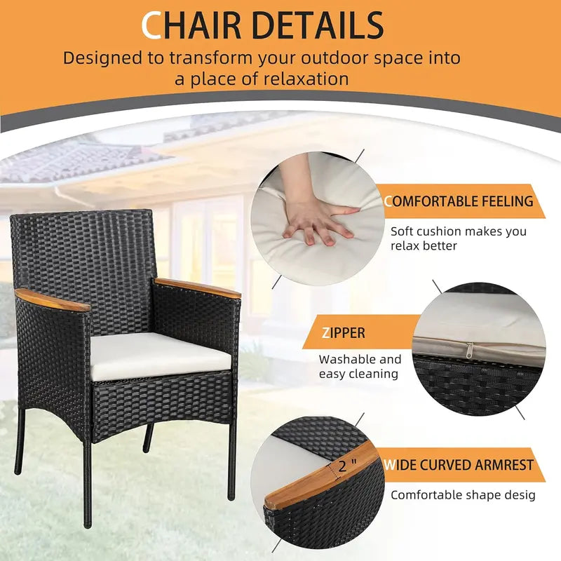 Shintenchi Wicker Patio Conversation Set – 4-Piece Outdoor Furniture with Cushioned Seating & Natural Wood Table