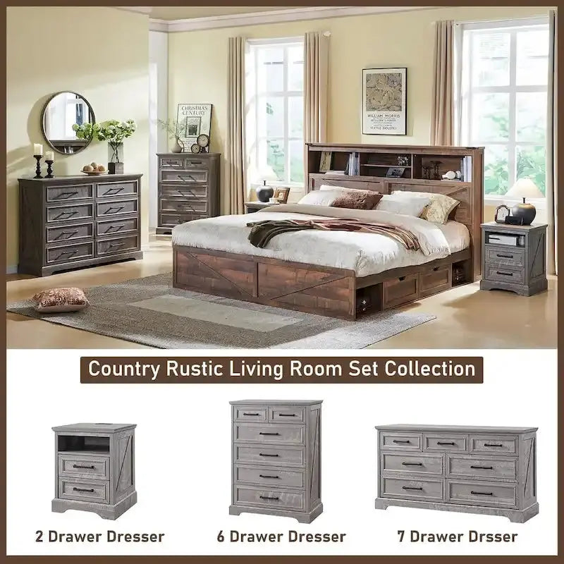 Rustic Farmhouse 6-Drawer Dresser – Solid Wood Chest of Drawers with Vintage Charm