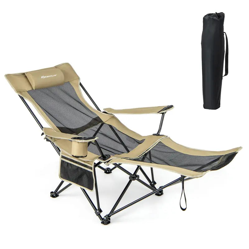 Reclining Camping Lounge Chair with Adjustable Backrest & Integrated Footrest for Outdoor Comfort