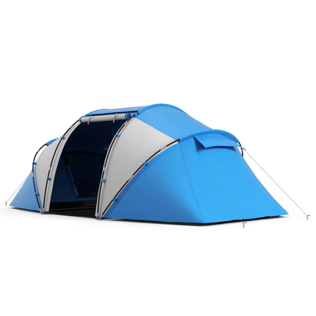 Outsunny Campingzelt für 4-6 Personen leicht, stabil wasserdicht Familienzelt mit Eingang Bodenplane, Zelt mit 2000mm Wassersäule Tunnelzelt Kuppelzelt für Camping Reise Trekking Garten, Blau