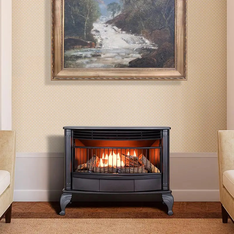 Vent-Free 25,000 BTU Dual-Fuel Fireplace – Freestanding Space-Saving Heater with Thermostat Control