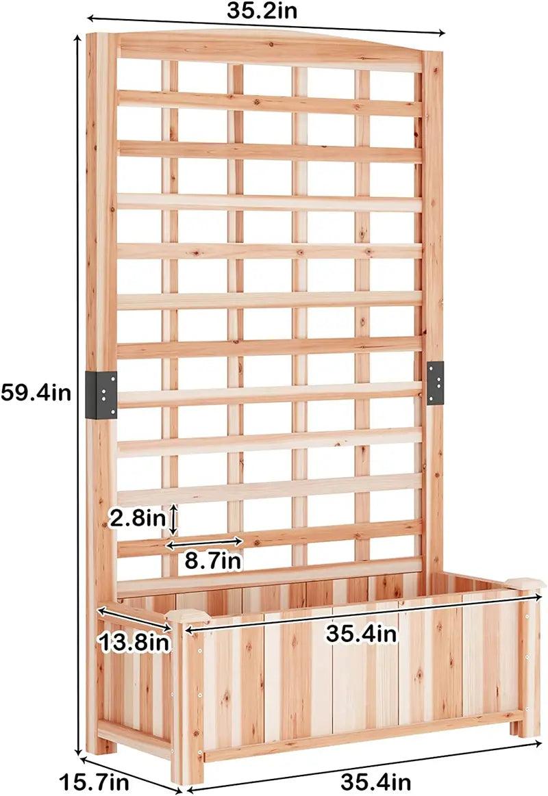 SogesPower Raised Garden Bed with Trellis, Wood Elevated Planter Box with Climbing Trellis, 60″ Tall Freestanding Planter Box for Vine Climbing Plants