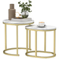 HOMCOM 2er-Set Couchtisch, Ovaler und runder Kaffeetisch, stapelbar, Marmoroptik, Stahl, Ø50 x 50,5 cm, Weiß