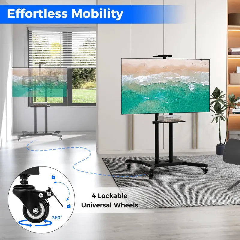 Rolling TV Cart – Lightweight Mobile Stand for 32″–70″ Flat or Curved Screens (Up to 110 lbs), VESA 600×400 mm Support