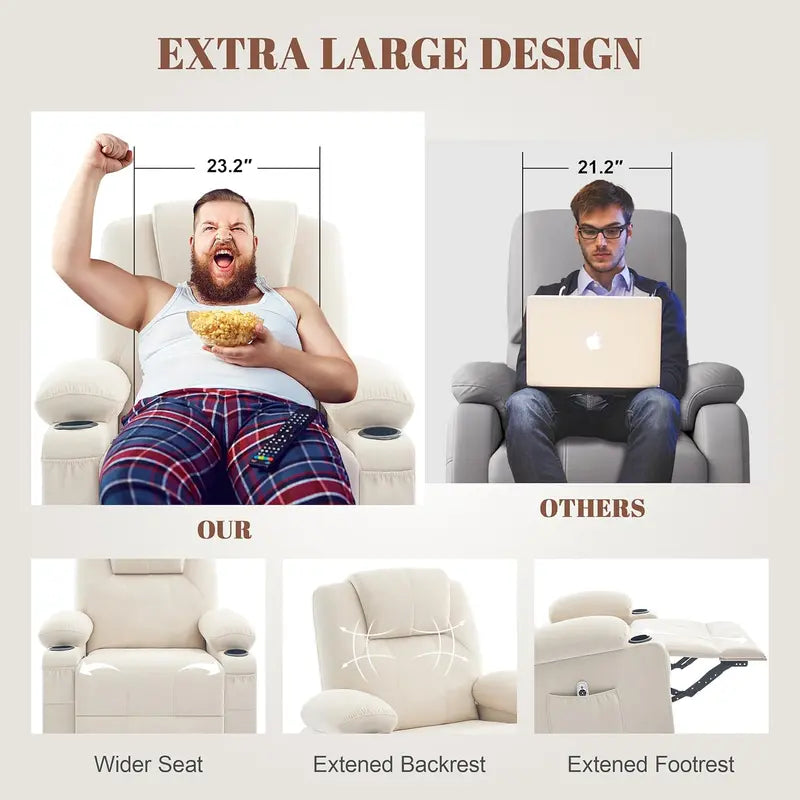 Large Swivel Rocking Recliner Sofa – Single-Seat Heated & Massaging Lounge Chair
