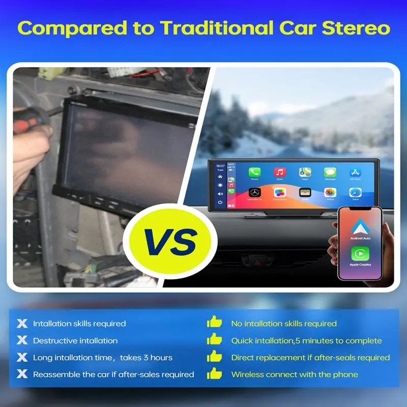 Lamtto 9.26″ Wireless Car Stereo with Apple CarPlay & Android Auto, Voice Control, GPS, Backup Camera Support