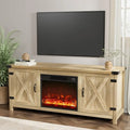 YESHOMY 58-Inch Farmhouse TV Stand – Barn-Door Media Console with Dual Cabinets for TVs up to 65 Inches
