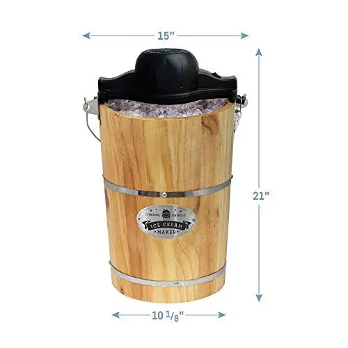 Vintage-Style 6-Quart Electric Ice Cream Maker with Wooden Bucket Design